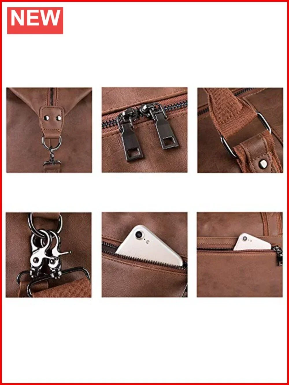 Waterproof 52L Leather Travel Duffel Bag with Shoe Pouch